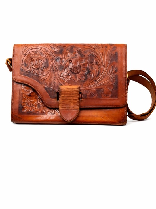 Vintage / Unbranded Handbags - Vintage Mexican Tooled Leather Organizer Crossbody Boho Western Floral Purse Bag